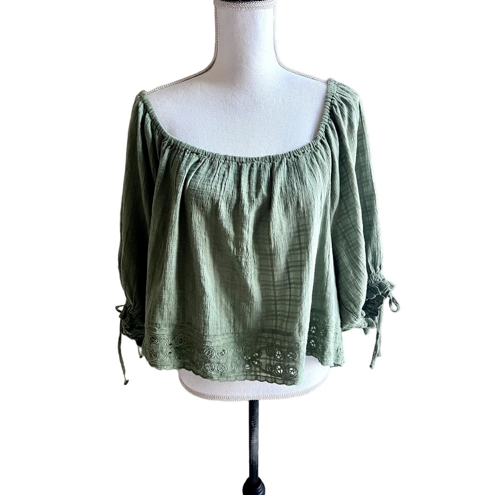 New American Eagle green boho chic peasant crop top size XL